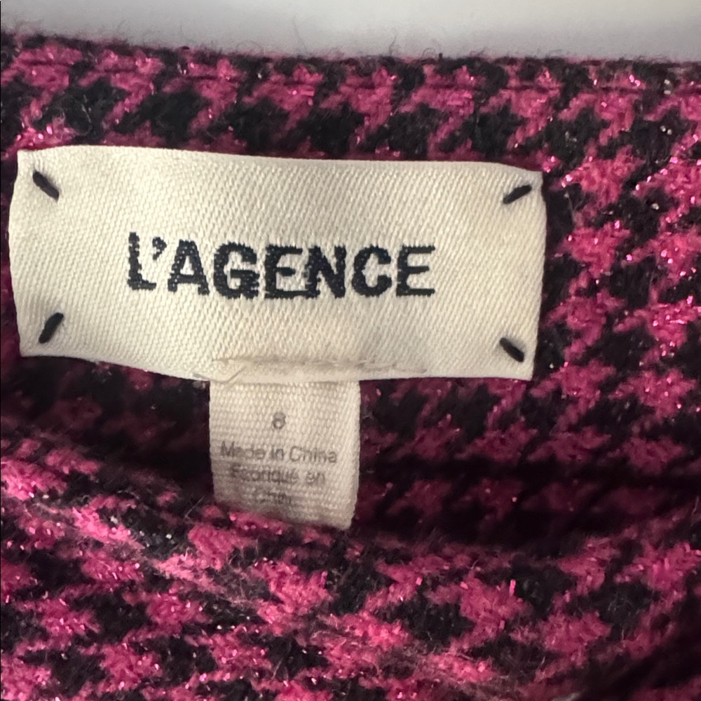 L'AGENCE Magenta Houndstooth Wide-Leg Pants - Picture 5 of 9
